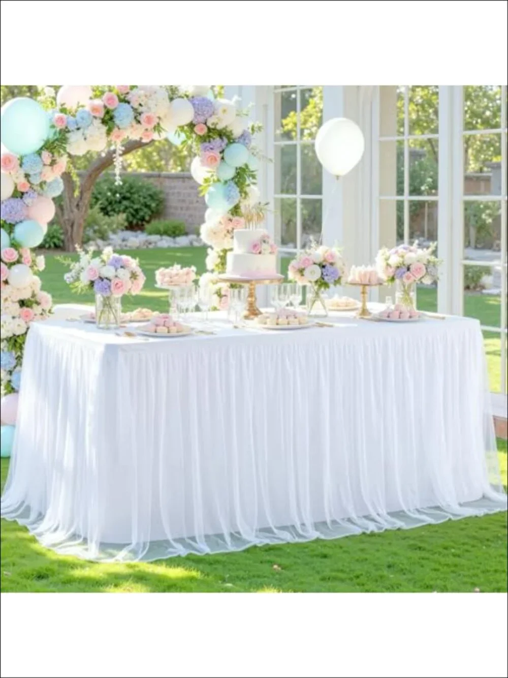 Tulle Tablecloth 6ft Rectangle Fitted Stretch Table Cover Ruffle Tutu Skirt